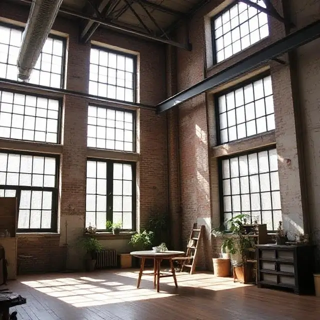 The Daylight Loft studio, filled with soft natural light from large industrial windows.