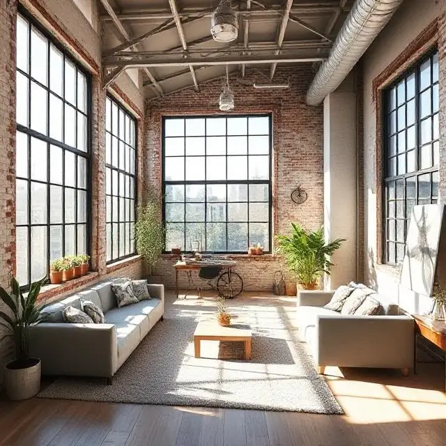 The Daylight Loft Studio with large industrial windows and beautiful natural light.